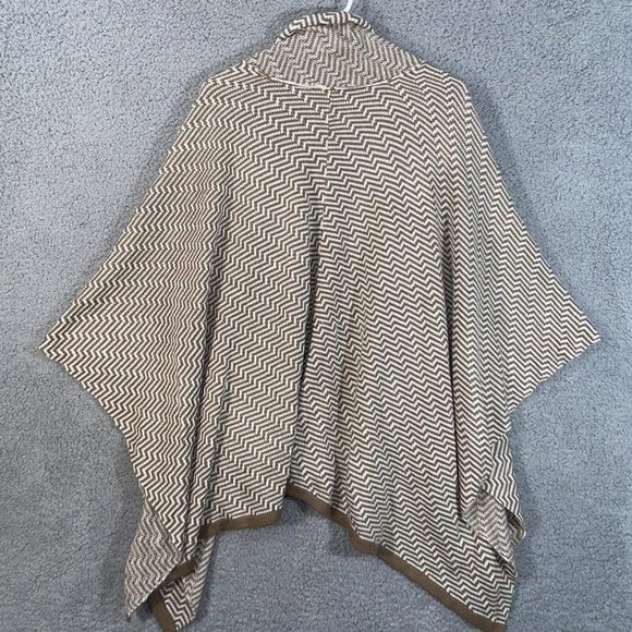 Chico's Shawl Womens Brown White One Size Knit Zigzag Kimono Sleeves Open Front - Picture 6 of 10